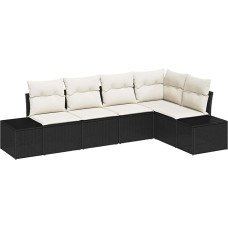 5-teiliges Garten-Sofa-Set mit Kissen Schwarz Poly Rattan Gartenlounge Modelis3355726