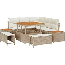 8-teiliges Garten Sofa Set mit Kissen Beige Poly Rattan Gartenlounge Modelis3364856