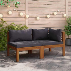 Gecheer 2-TLG. Sofa-Set mit Dunkelgrauen Kissen Akazie Massivholz, Polstersofa Gepolsterte Couch für Wohnzimmer Apartment Büro Gästezimmer316282