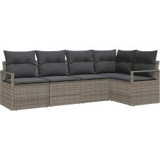5-teilige Garten Sofa Set mit Kissen Grau Poly Rattan, 2-Sitzer Garten Sofa mit Stauraum & Kissen Grau Poly Rattan Gartenlounge Modelis3355048
