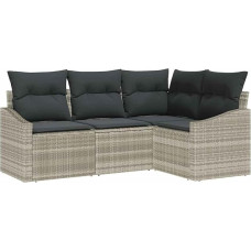 4-teiliges Garten-Sofa-Set mit Kissen hellgrau Poly-Rattan Gartenlounge Modelis3346702