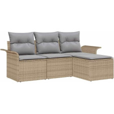 4-teiliges Garten Sofa Set mit Kissen Beige Poly Rattan, 2-Sitzer Garten Sofa mit Stauraum & Kissen Beige Poly Rattan Gartenlounge Modelis3353979