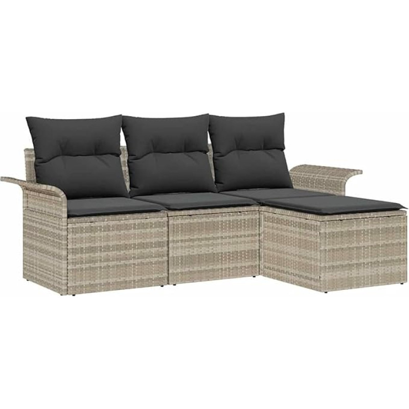 4-teiliges Garten Sofa Set mit Kissen Hellgrau Poly Rattan, 2-Sitzer Garten Sofa mit Stauraum & Kissen Hellgrau Poly Rattan Gartenlounge Model3353981