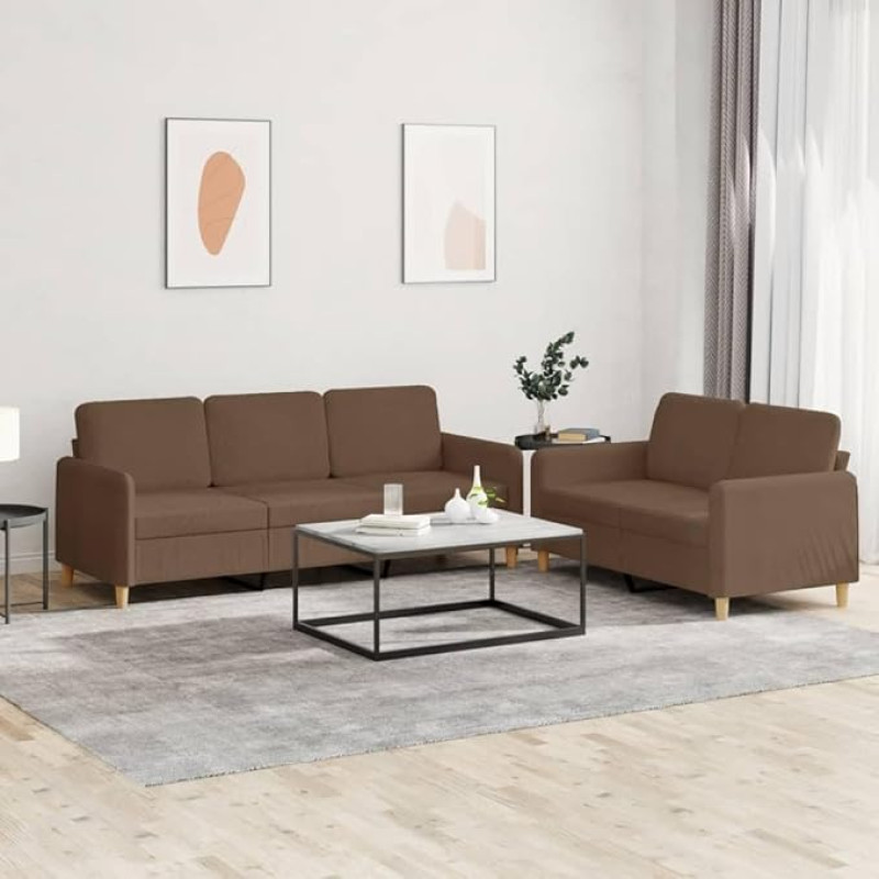 2-TLG. Sofagarnitur, Braun Stoff, Metallrahmen, mit Kissen, gemütliches 2-Sitzer & 3-Sitzer Sofa Set für Wohnzimmer, strapazierfähig & atmungsaktiv