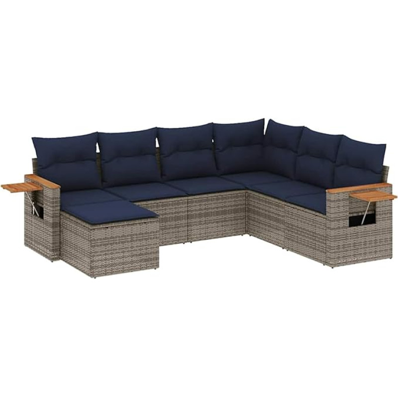 7-Piece Garden Sofa Set with Cushion Grey Poly Rattan Garden Lounge Model3227048