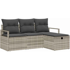 4-teiliges Garten Sofa Set mit Kissen Hellgrau Poly Rattan Gartenlounge Modelis3360483