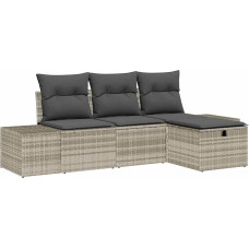 4-teiliges Garten Sofa Set mit Kissen Hellgrau Poly Rattan Gartenlounge Modelis3359351