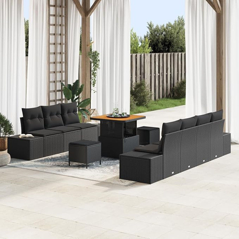 Gartensofa-Set mit Kissen 10 pcs Schwarz Poly-Rattan Gartenmöbel Modelis3362744