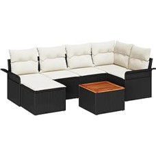 Gartensofa-Set mit Kissen 7 pcs Schwarz Poly-Rattan Gartenmöbel Modelis3347348