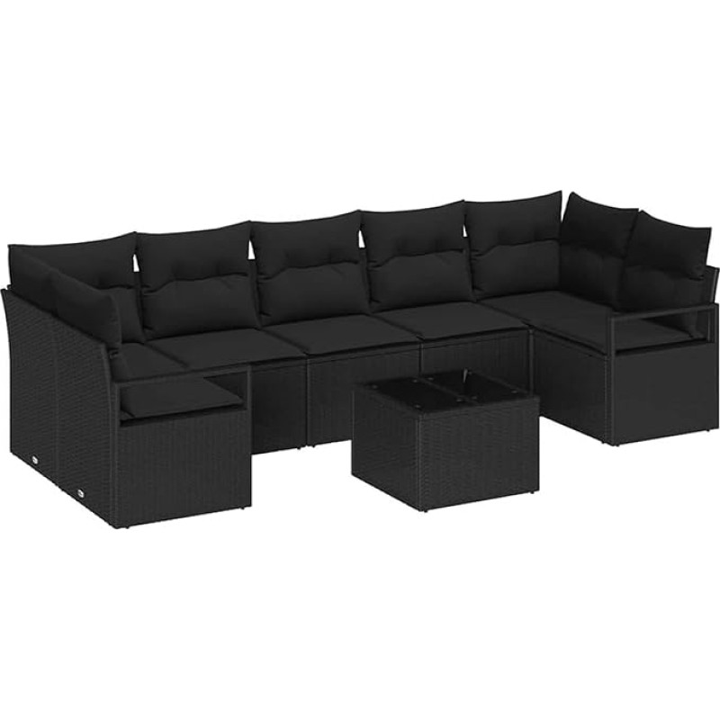 8-teilige Garten-Sofa-Garnitur mit Kissen Schwarz Poly-Rattan, 2-Sitzer Garten-Sofa mit Stauraum & Kissen Schwarz Poly-Rattan Gartenlounge Modelis3354972