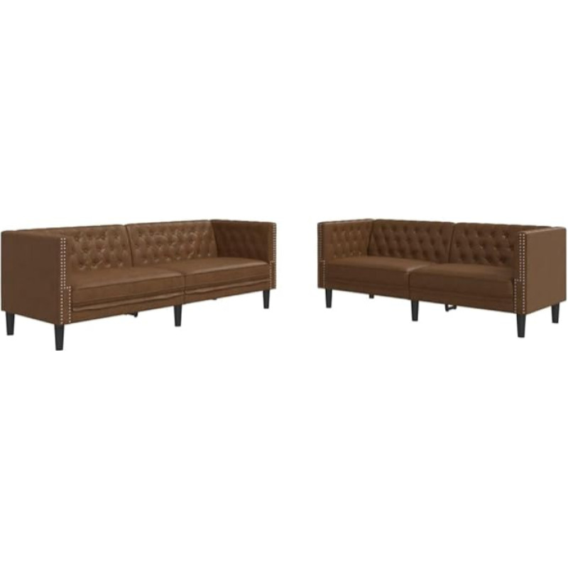 Chesterfield-Sofa für Wohnzimmer, 3-Sitzer und 2-Sitzer, Chesterfield, 2-teilig, Braun, Kunstleder, Wildleder