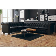 Česterfildo sofa Kampinė sofa 6 vietų sofa Dviejų vietų poilsio sofa Minkšta sofos sėdynė Baldų dizainas Sofa Svetainės sofa Dirbtinė oda Juoda