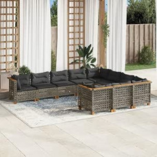 Gartensofa-Set 10-teilig mit grauen Kissen aus Polyrattan, Möbel-Set Schlafsofa, Wohnzimmer, Gartensofa, modernes Set für Außensofa, Outdoor-Möbel, Modell 3262035