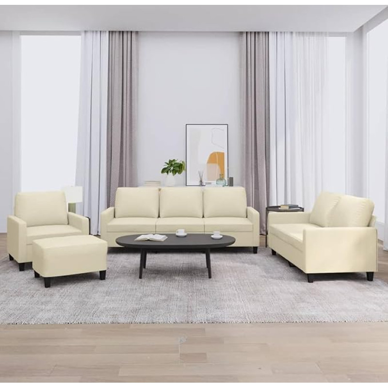 Tidyard 4-TLG. Sofagarnitur mit Kissen Creme Kunstleder, Polstersofa Loungesofa für Wohnzimmer Eingangsbereich Büro3201404