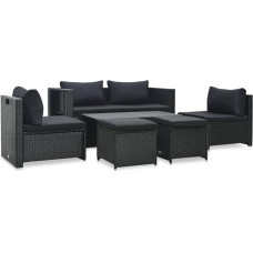 Bettsofa-Set, 6-teiliges Gartensofa-Set mit Kissen aus schwarzem Polyrattan, Sofa für Wohnzimmer, Gartensofa, modernes Sofaset für den Außenbereich, Möbel Modell 47809
