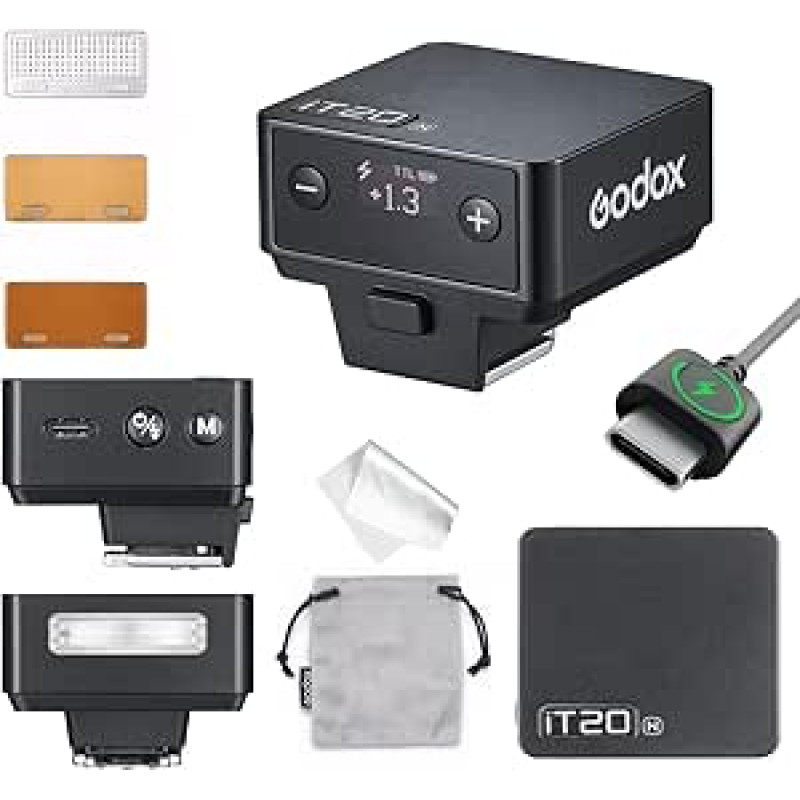 GODOX IT20 N fotoaparato blykstė, IT20N TTL mini blykstė, atkūrimo laikas 1,5 sekundės, suderinama su Nikon Z6III Z8 Z5 Z50II Z50 Zfc Z6II Z30 Z6 Z50II Z7II Z8 Z9 D3500 D850 D810 D7 500 D5600 (juoda)