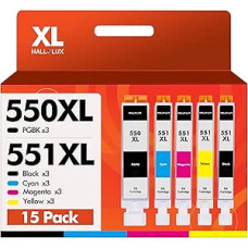 HALLOLUX 550 XL 551 daugiapakopė pakuotė, suderinama su Canon PGI-550 CLI-551, skirta Pixma MX925 MX920 MG5650 MG5550 MG6650 iP7250 iX6850 iP7200 MG6450 MX725 MG5450 MG715 0 MG7500 MG5400 MG6350 (15 vnt.)