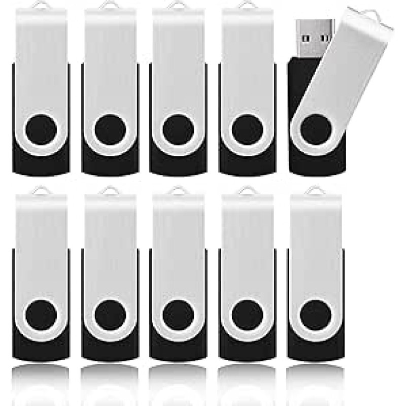 KOOTION USB atminties lazdelės 16 GB Pakuotė iš 10 USB atminties lazdelių 10 atminties lazdelių rinkinys Atminties lazdelės 16G Spalvotas USB 2.0 USB 2.0 atminties kaupiklis Pakuotė iš 10 USB atminties kortelių Metalinė nykščio atmintinė 16 GB, juoda
