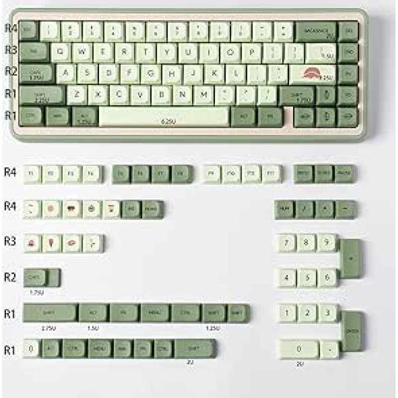 Matcha Keycaps 124 klavišų XDA profilio PBT klavišų dangtelių rinkinys tinka 60 % 65 % 95 % mechaninei klaviatūrai Cherry Mx Switch