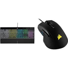 CORSAIR K55 RGB PRO laidinė membraninė žaidimų klaviatūra (dinaminis RGB apšvietimas), QWERTZ, juoda ir Ironclaw RGB optinė FPS/MOBA žaidimų pelė (18 000 dpi optinis jutiklis), juoda