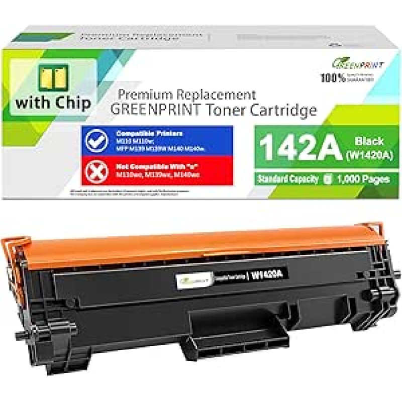 MIT Chip 142A W1420A suderinama 1000 puslapių standartinės talpos juoda tonerio kasetė, skirta H P M110 M110w MFP M139 M139w M140 M140w spausdintuvui, neveikia su H P+ spausdintuvo modeliu, kurio galūnė 