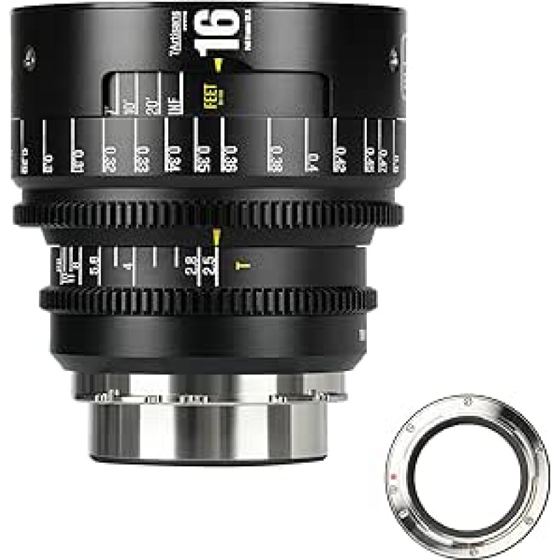 7artisans 16mm T2.5 Infinte serijos profesionalus rankinis viso kadro kino objektyvas, suderinamas su PL bajonetu, skirtas fotografijai ir filmų gamybai (juodas)