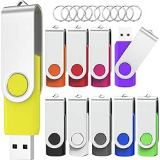 USB atmintinė 32 GB, 10 vnt., 2.0 atminties lazdelė, sukiojama, duomenų saugykla, metalinė atmintinė, atminties lazdelės, USB atmintinės, 10 vnt. (10 spalvų)