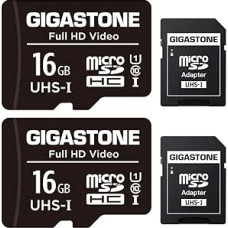 GIGASTONE 16GB MicroSDHC Memory Card Pack of 2 + SD Adapter for Action Camera, GoPro, Drone and Tablet, Read Speed up to 85MB/s, Micro SD Card UHS-I Class 10 U1
