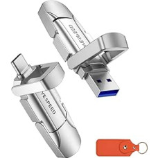 MOVE SPEED 128GB USB Flash Drive, Memory Stick Up to 520MB/s, Fast USB Flash Drive Type C Pen Drive for iPhone 15 Series/Android Phone/Laptop/Tablet/Mac - Includes Keychain and Wallet