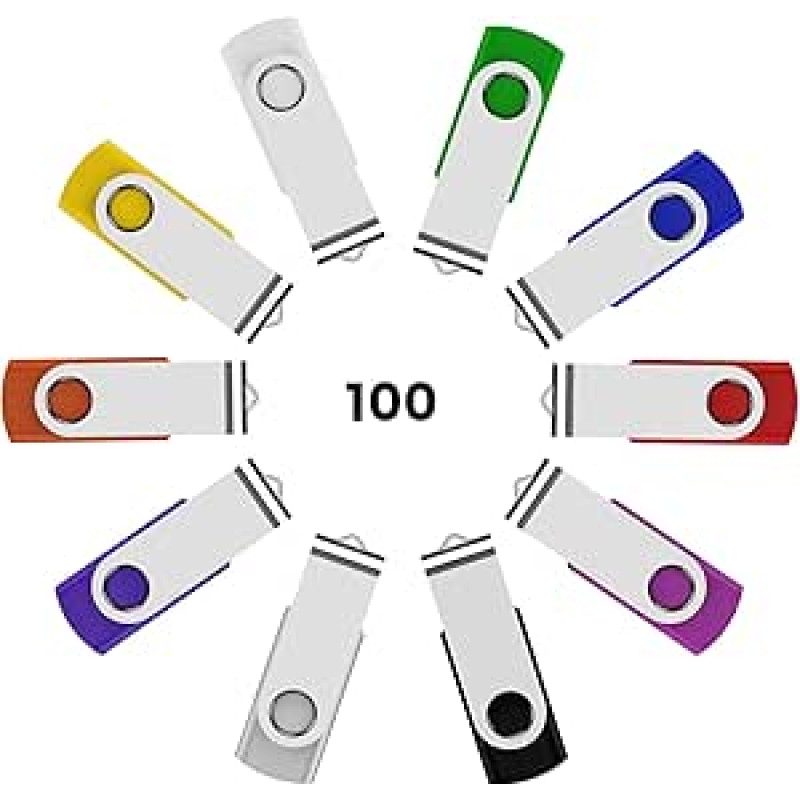 KOOTION 100 USB atmintinių pakuotė 4 GB atmintinės USB 2.0 100 vnt. spalvotų duomenų lazdelių 