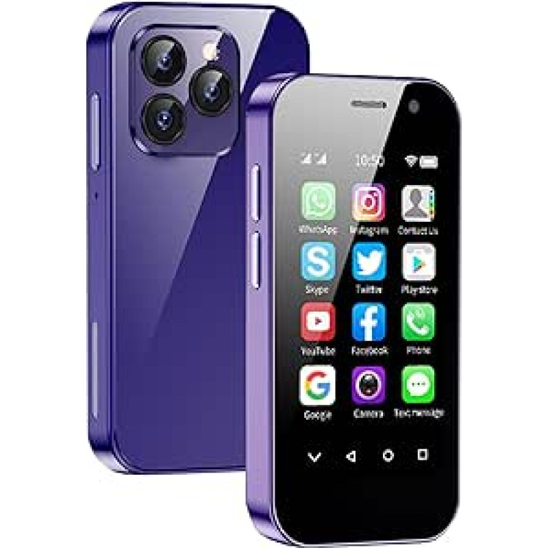 4G mini išmanusis telefonas, 3,0 colių mini mobilusis telefonas, dvi SIM kortelės, 2600 mAh baterija, 5 MP kamera, veido aptikimo funkcija, mažas telefonas, nešiojamasis pakaitinis telefonas, (2 GB RAM, 16 GB ROM, violetinės spalvos)