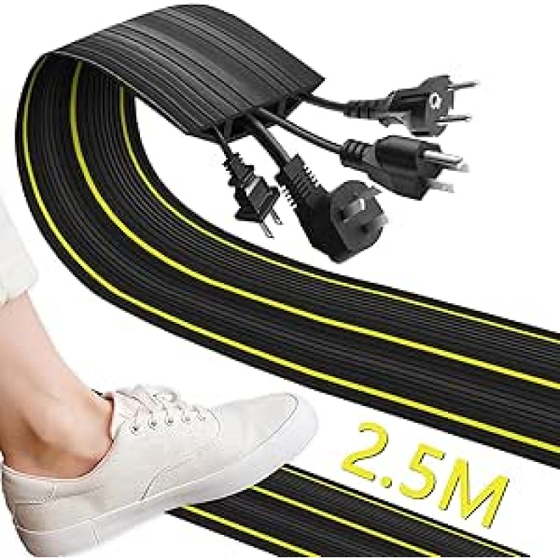 Kabelių kanalų grindys, 2,5 m kabelių tiltas, tvirtas kabelių tilto pagrindas su 3 kabelių kanalais, guminė kabelių apsauga, kabelių kanalų grindys, plokščios, modulinis kabelių vamzdis garažams, valtims, lengvai paklojamas lygiai