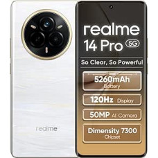 realme 14 Pro 5G Smartphone 12 + 512 GB, Bianco Perla, Schermo Curvo da 6.72 pollici, Refresco a 120 Hz, Battery 5260 mAh, Photo Camera da 50MP, MediaTek Dimensity 7300, Protezione ArmorShell, IP69