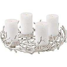 EDZARD Advent Wreath Porus, Diameter 42 cm, Antler Design, Nickel-Plated Aluminium, Silver, for Candles Diameter 8 cm, Ideal for Cornelius Tea Light Candle Edzard