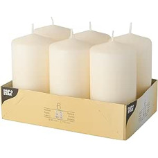 Papstar No. 17991 Pillar Candles in Cream, Dimensions: 6 x 11.5 cm, Suitable for the Home, Celebrations and Catering, Burn Time: approx. 24 Hours, Pack of 6