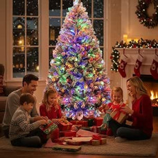 180 cm Artificial Christmas Tree with Snowflake Look, 300 RGB Lighting, 1000 Dense Branch Tips & Quick Folding Assembly, Complete Christmas Tree for Festive Winter Decoration, Green & White