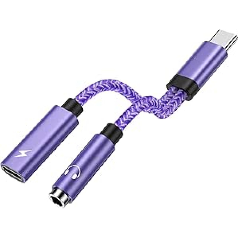 USB C į 3,5 mm lizdo ausinių ir įkroviklio adapteris, 2 in 1 Type C to Aux Audio Adapter Fast Charging Aux to USB C for Samsung Galaxy S25/S24 Ultra/S23FE/S22+/S21/A14/A15/A35/A54/A55, iPhone 16