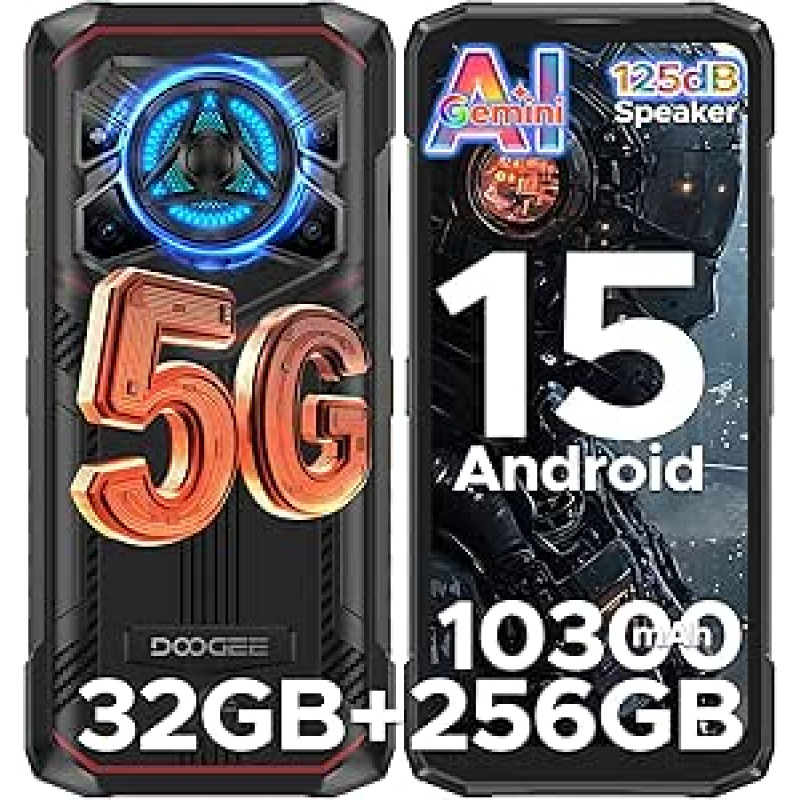 DOOGEE Blade 20 Play AI 5G lauko mobilusis telefonas be sutarties, 32GB + 256GB + 2TB Dimensity 7050, 125dB garsiakalbis, 10300mAh/33W lauko išmanusis telefonas, 50MP + 20MP naktinis matymas, 6,6 colių HD+ Android 15