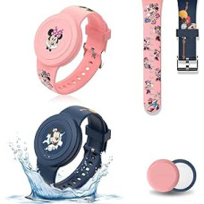 2 Pack Waterproof Wristband for Kids AirTag Cute Cartoon Adjustable IP53 Silicone Hidden for Apple Air Tag Holder Soft Silicone Protective Case Anti-lost GPS Tracker