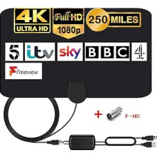 ONEKU TV antena su stiprintuvu Signalinė HDTV antena DTT DVB-T / DVB-T 2 su 4,4 m kabeliu, skaitmeninės HD/VHF/UHF/FM antenos langelis