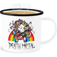 Shirtracer Enamel Tin Mug - Statement - Death Metal Unicorn - Unicorn - 300 ml - White Black - Statements Heavy Band