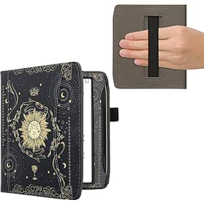 kwmobile Flip Case Compatible with Pocketbook Era/Era Colour - Front Compartment Hand Strap - Taro kortos Tamsiai mėlyna, geltona, juoda