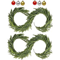 2 kalėdinių vainikų pakuotė, dirbtinis Norfolko pušies vainikas, 200 cm, žalias kalėdinės eglutės vainikas, skirtas vidaus kalėdiniams rūbams, valgomojo stalams, durims, laiptams, kalėdinėms dekoracijoms lauke, su 6