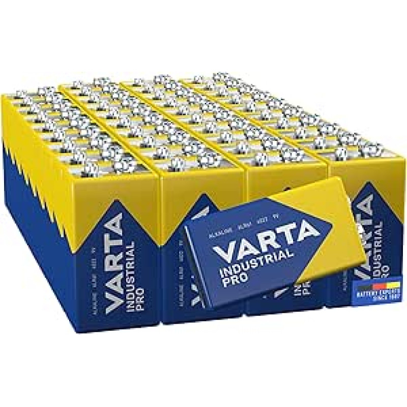 VARTA baterijos 9V blokas, 40 v vienetų, pramoninės, šarminės baterijos, laikymo pakuotė, skirtos dūmų detektoriams, gaisro ir gaisro detektoriams
