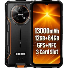 DOOGEE Fire 5 Outdoor Mobile Phone, 13000 mAh, 12GB RAM + 64GB ROM, 6.6 Inch HD+ 90Hz, 13MP AI Camera, IP68/IP69K, Android 15, Octa-Core, Dual SIM, NFC, Smartphone Robust Waterproof, for Construction