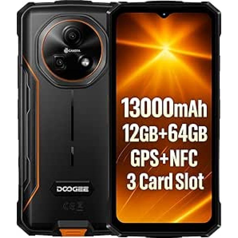 DOOGEE Fire 5 lauko mobilusis telefonas, 13000 mAh, 12GB RAM + 64GB ROM, 6,6 colių HD+ 90Hz, 13MP AI kamera, IP68/IP69K, 