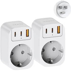 Pack of 2 USA Adapter Socket, 4 in 1 Travel Adapter Canada with 2 Type C and USB A, Type B Adapter USA Germany Plug, Socket Adapter for Mexico Thailand Philippines