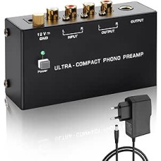 SinLoon PP400P Professional Phono Preamp Dual Output (RCA & 6.35 mm) with Earth Clamp & Power Switch, Low Noise Turntable Phonograph Amplifier for Home Audio & DJ Mixing (Black)