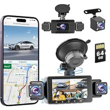 Roinvou 1080P Car Front Rear Dash Cam with 64GB SD Card, 5GHz WiFi Dash Cam with 3 Inch IPS Display, 170° Wide Angle, G-Sensor, Super Night Vision, WDR, Loop Recording, App Control, Reversing Aid