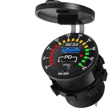 USB automobilio lizdas Greitasis įkroviklis QC3.0+ PD + voltmetras su jungikliu 12V/24V transporto priemonėms Automobilis Valtis Motociklas Visureigis Autobusas Sunkvežimis Karavanas Jūrų transportas